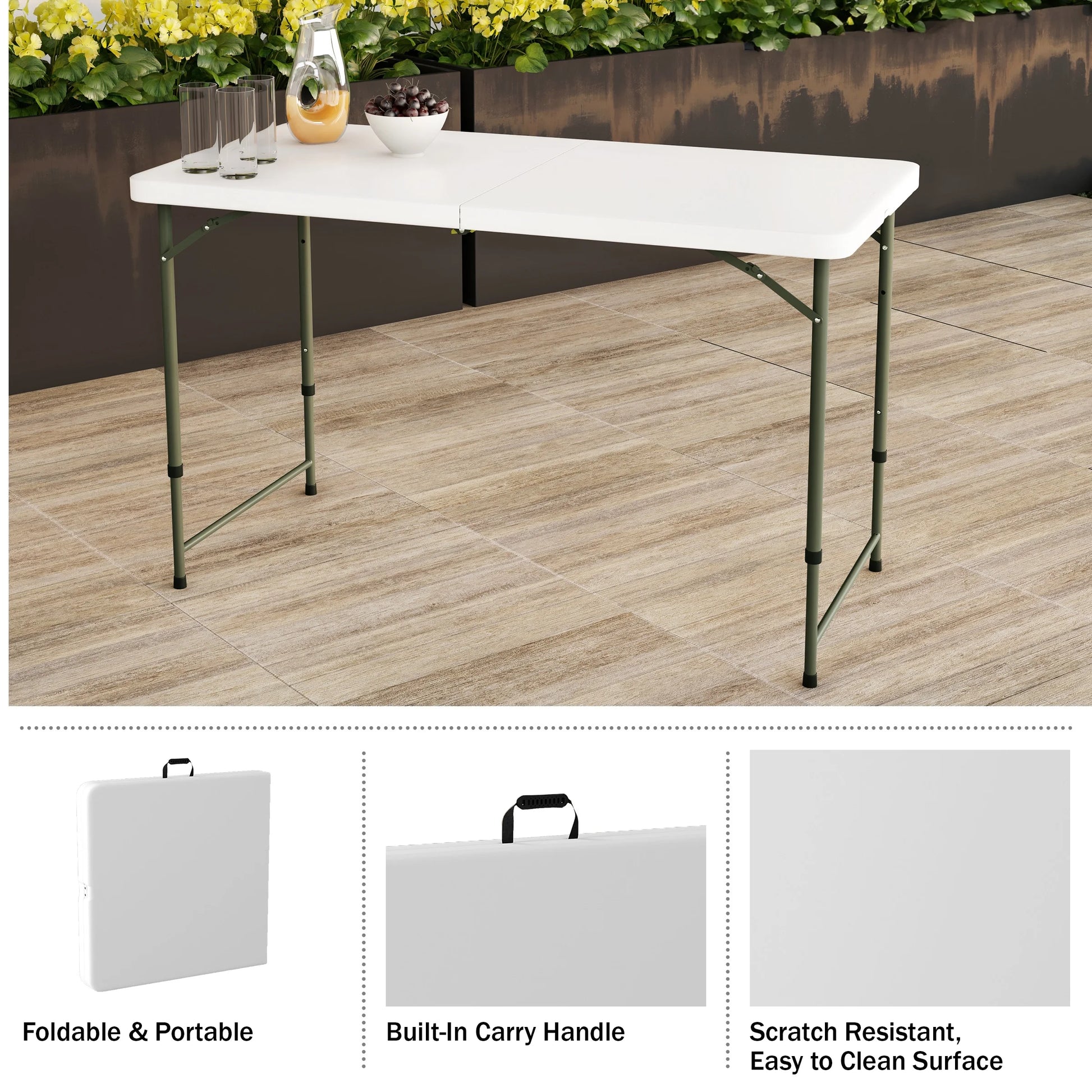 Adjustable Folding Table - 4 Foot Plastic Utility Tabletop
