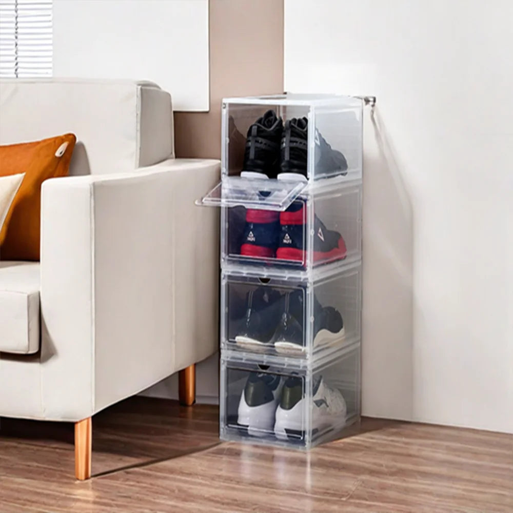 Shoe Storage Box (4Pack) Shoes Organizer Auto-Opening White Shoe-Shelf Home Furniture Cabinets for Living Room Shoerack Cabinet