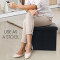 13 in Faux Leather Storage Ottoman Cube,Square Foot Stool Ottoman with Storage,Black