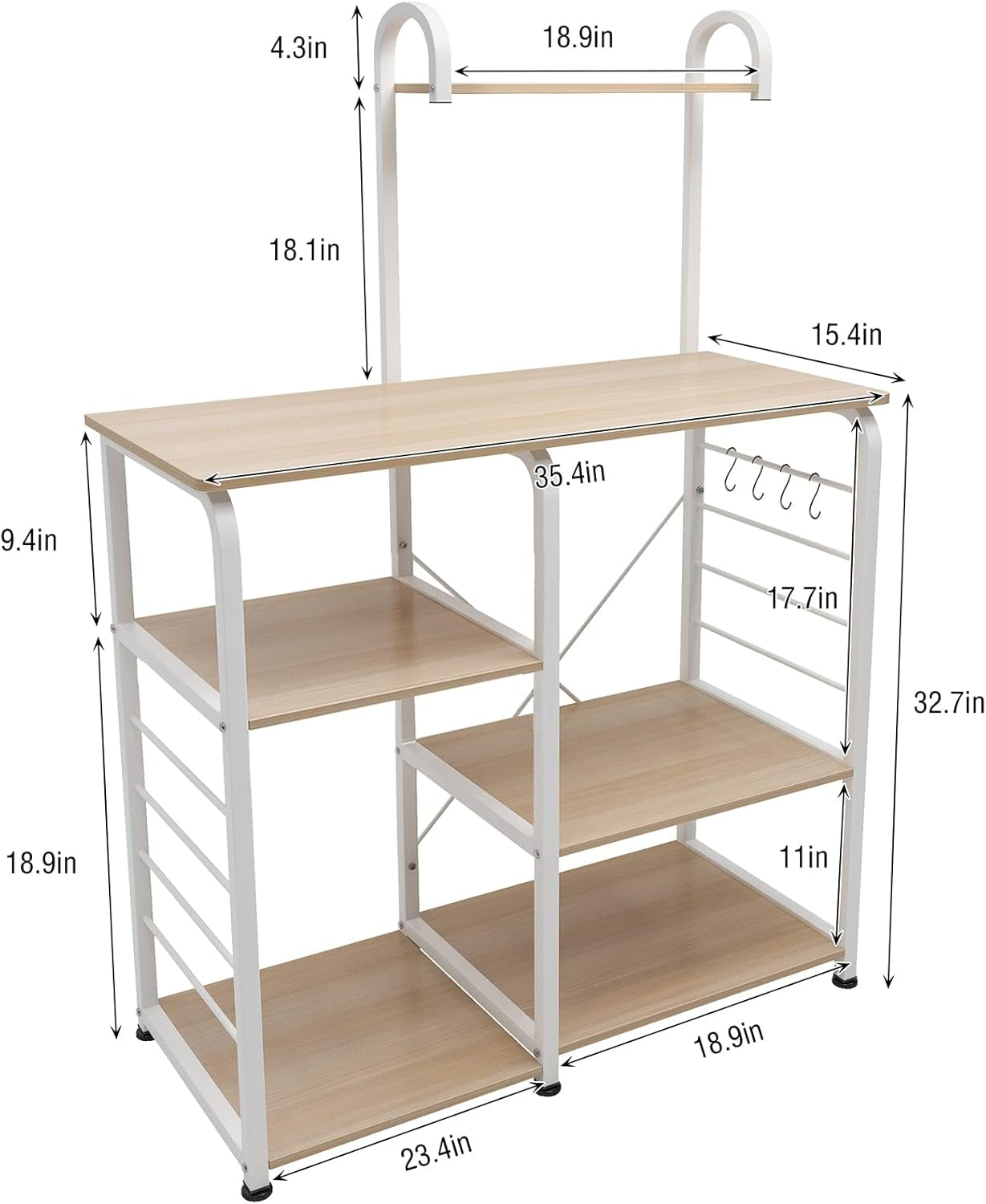 4-Tier Kitchen Baker's Rack and Microwave Oven Stand, White Oak Finish, Model 172-MO-SH