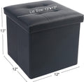 13 in Faux Leather Storage Ottoman Cube,Square Foot Stool Ottoman with Storage,Black