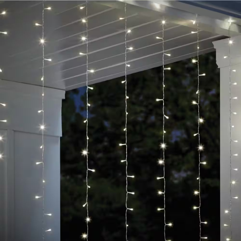 300-Light 10 Ft. Indoor/Outdoor Plug-In Integrated LED Mini Bulb 10-Strand Willow Curtain String Light Set, 1-Pack