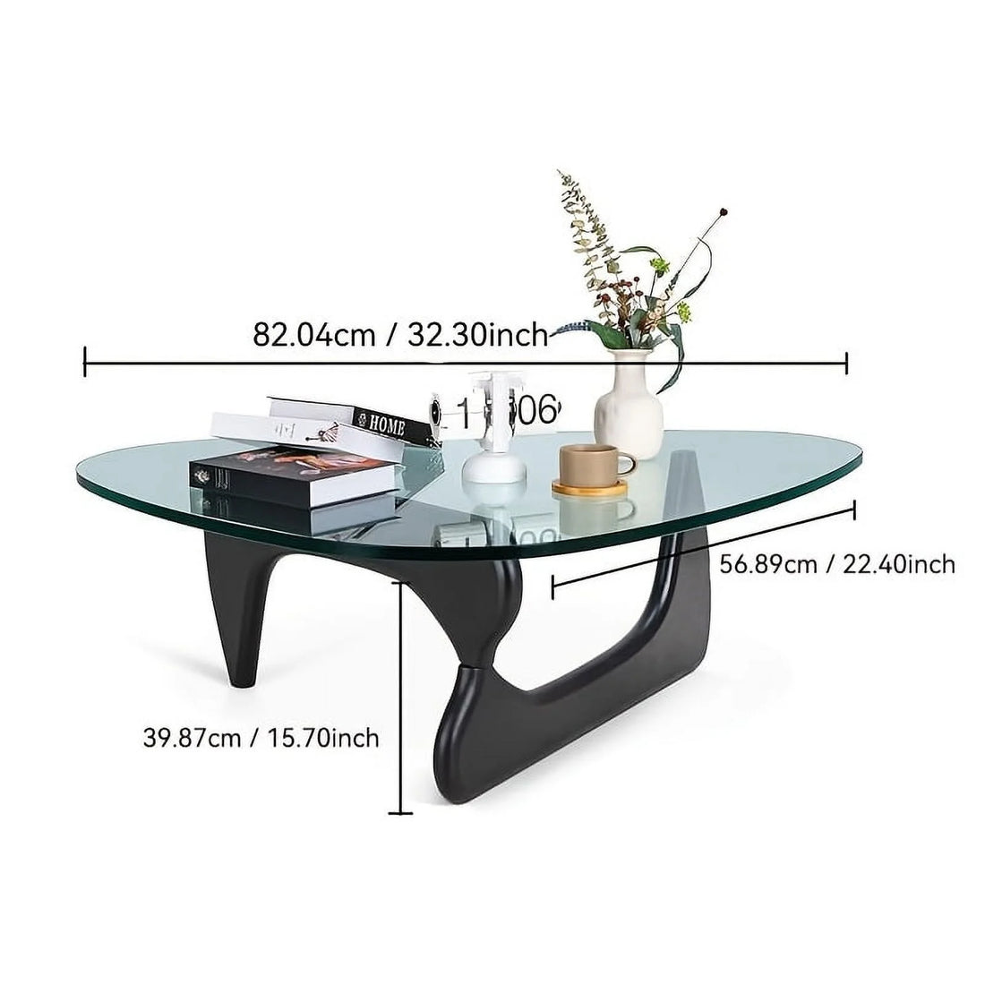 Coffee Tables for Living Room - Triangle Glass Coffee Tablewithwoodenbasemid.Century Modern Abstract End Table for Study Roomofficehotebalcony( Medium 32.3*22.4*15.7)