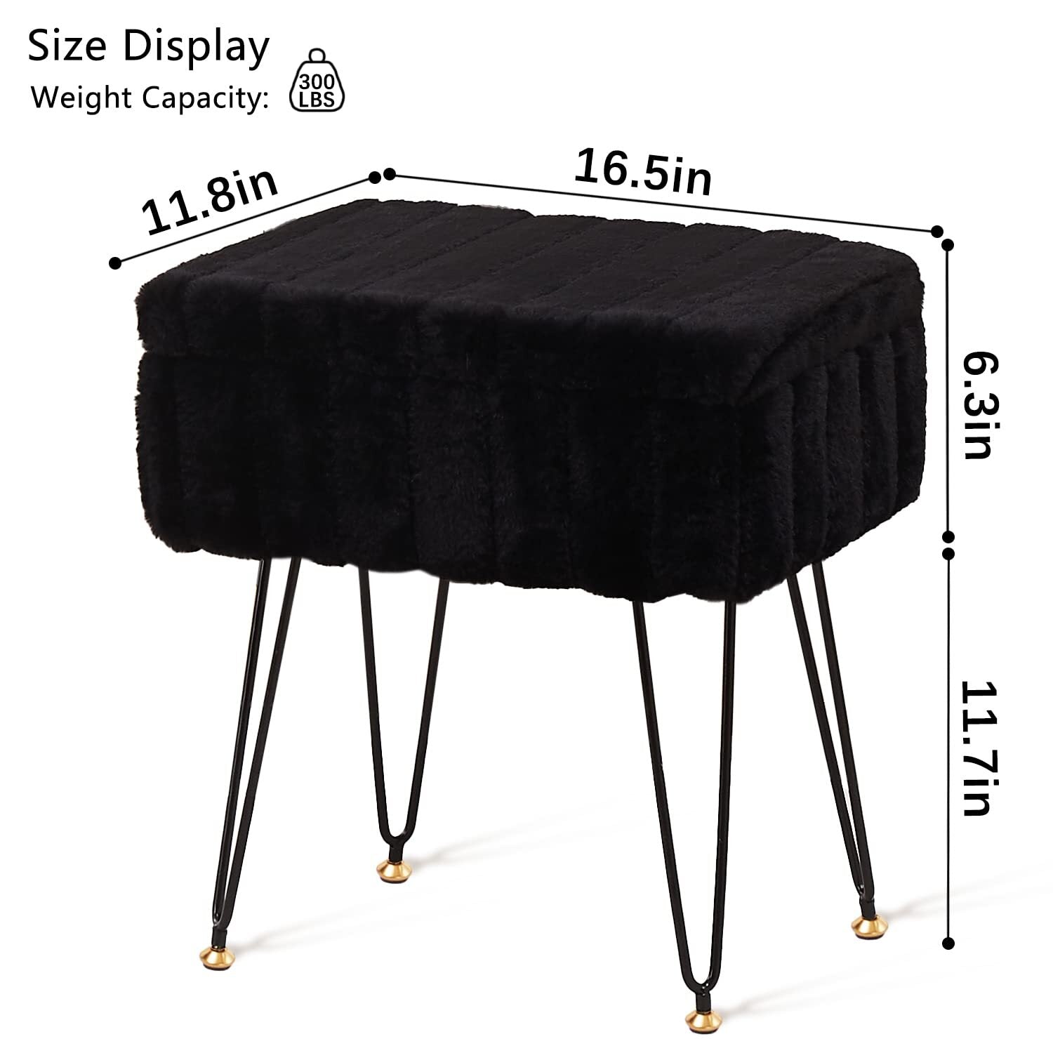Storage Ottoman Vanity Stools with Metal Legs 16.5"X11.8"X18