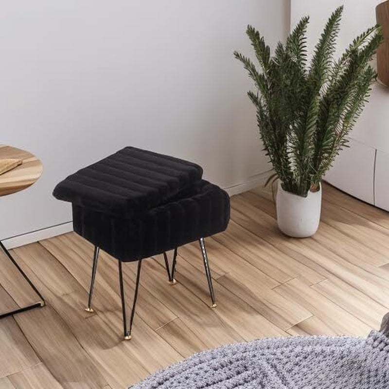Storage Ottoman Vanity Stools with Metal Legs 16.5"X11.8"X18