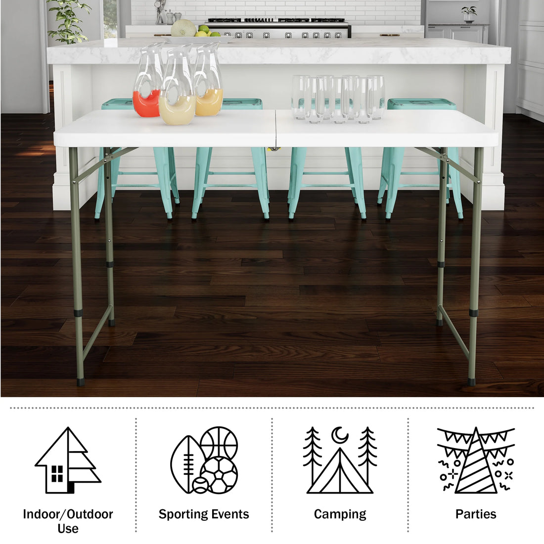 Adjustable Folding Table - 4 Foot Plastic Utility Tabletop
