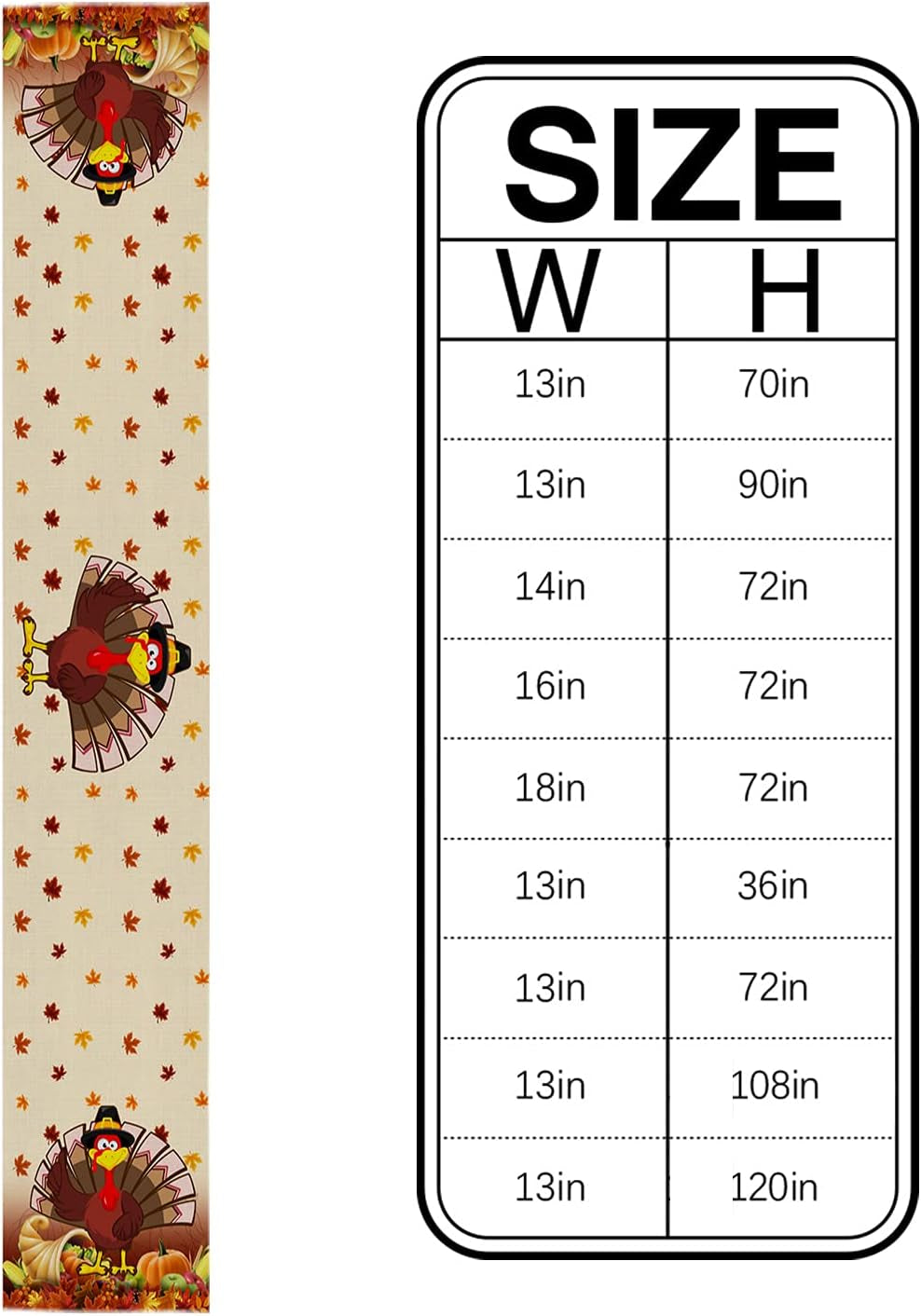 Thanksgiving Turkey Table Runners Fall Leaf Autumn Harvest Pumpkin Non-Slip Rectangle Party Table Decorations Dresser Scarf for Kitchen ,Home ,Dining Table ,Outdoor,13X90 Inches Long,Yellow