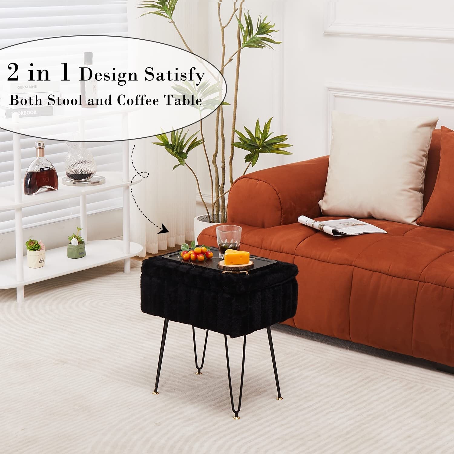 Storage Ottoman Vanity Stools with Metal Legs 16.5"X11.8"X18