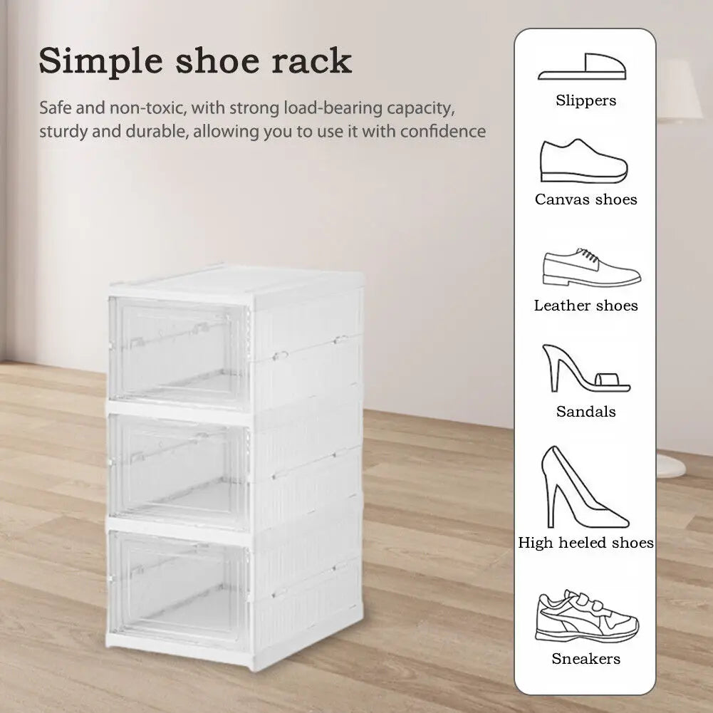 Foldable Shoe Rack Organizer 6 Layers Plastic Transparent Shoes Box Home Sneaker Storage Case Stackable Shoes Cabinet for Closet