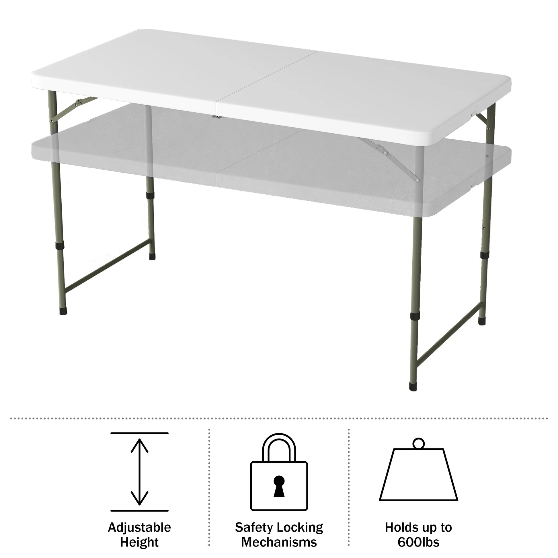 Adjustable Folding Table - 4 Foot Plastic Utility Tabletop