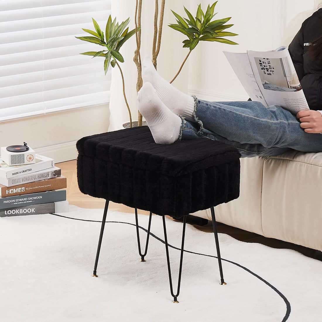 Storage Ottoman Vanity Stools with Metal Legs 16.5"X11.8"X18