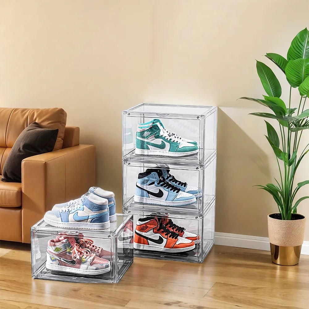 Shoe Storage Box (4Pack) Shoes Organizer Auto-Opening White Shoe-Shelf Home Furniture Cabinets for Living Room Shoerack Cabinet