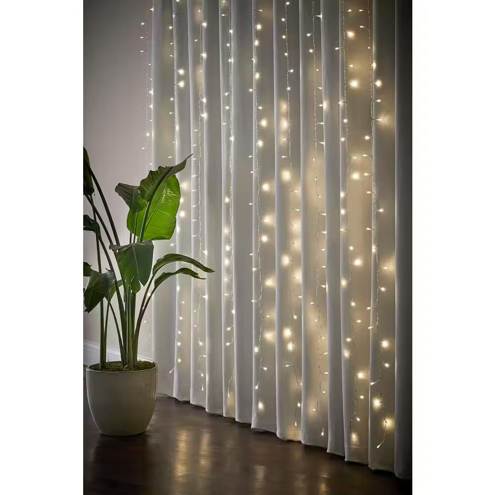 300-Light 10 Ft. Indoor/Outdoor Plug-In Integrated LED Mini Bulb 10-Strand Willow Curtain String Light Set, 1-Pack