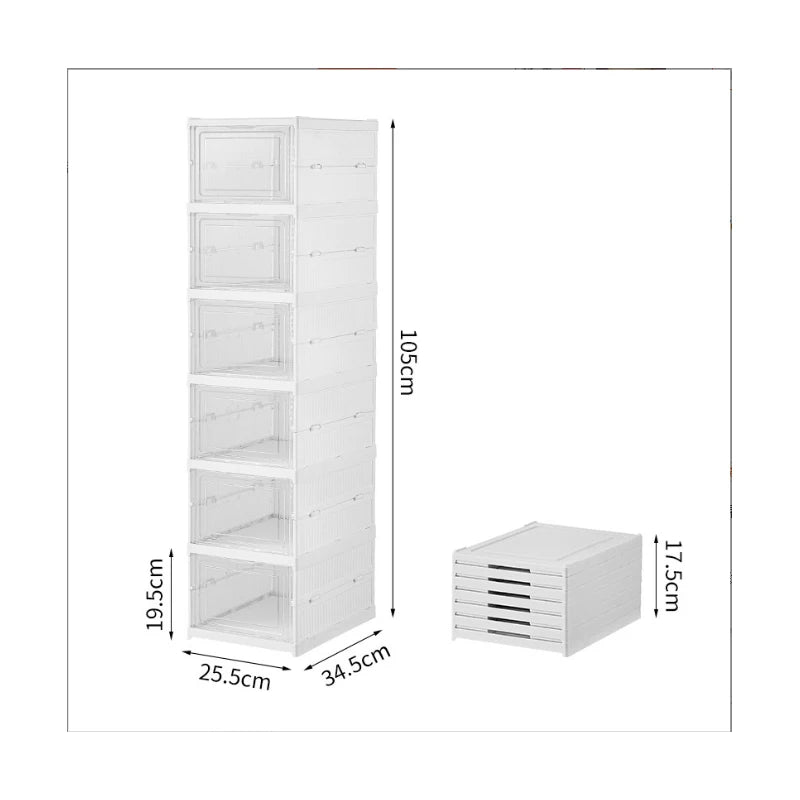 Foldable Shoe Rack Organizer 6 Layers Plastic Transparent Shoes Box Home Sneaker Storage Case Stackable Shoes Cabinet for Closet