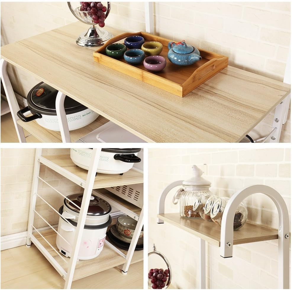 4-Tier Kitchen Baker's Rack and Microwave Oven Stand, White Oak Finish, Model 172-MO-SH