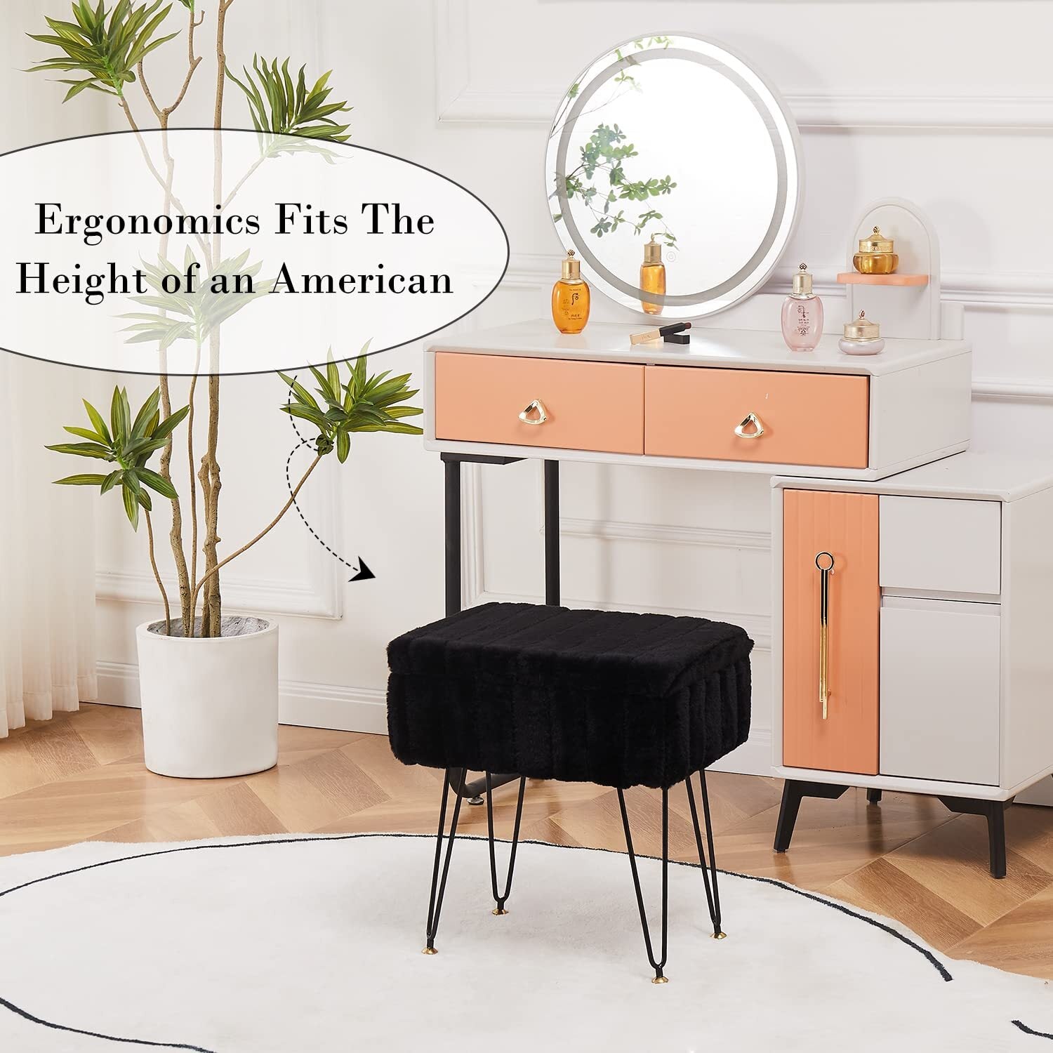 Storage Ottoman Vanity Stools with Metal Legs 16.5"X11.8"X18