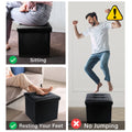 13 in Faux Leather Storage Ottoman Cube,Square Foot Stool Ottoman with Storage,Black