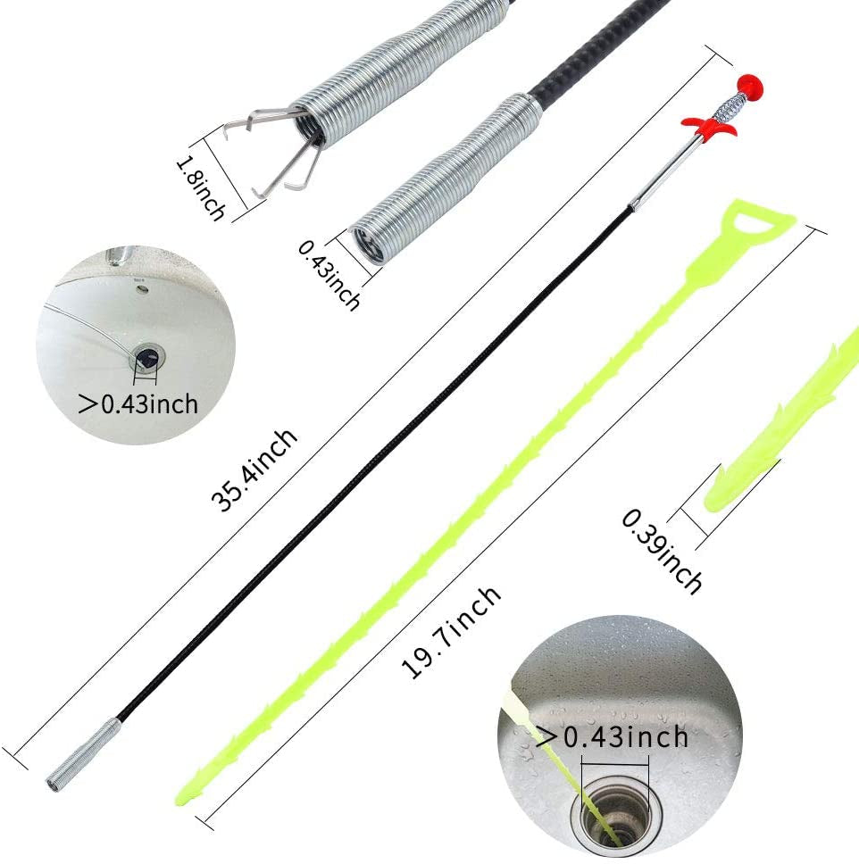 Flexible Grabber Claw Pick up Reacher Tool (Drain Clog Remove Tool), with 4 Claws Bendable Hose Pickup Reaching Assist Tool for Litter Pick, Home and Kitchen Sink, Drains, Toilet (35.4 Inch)
