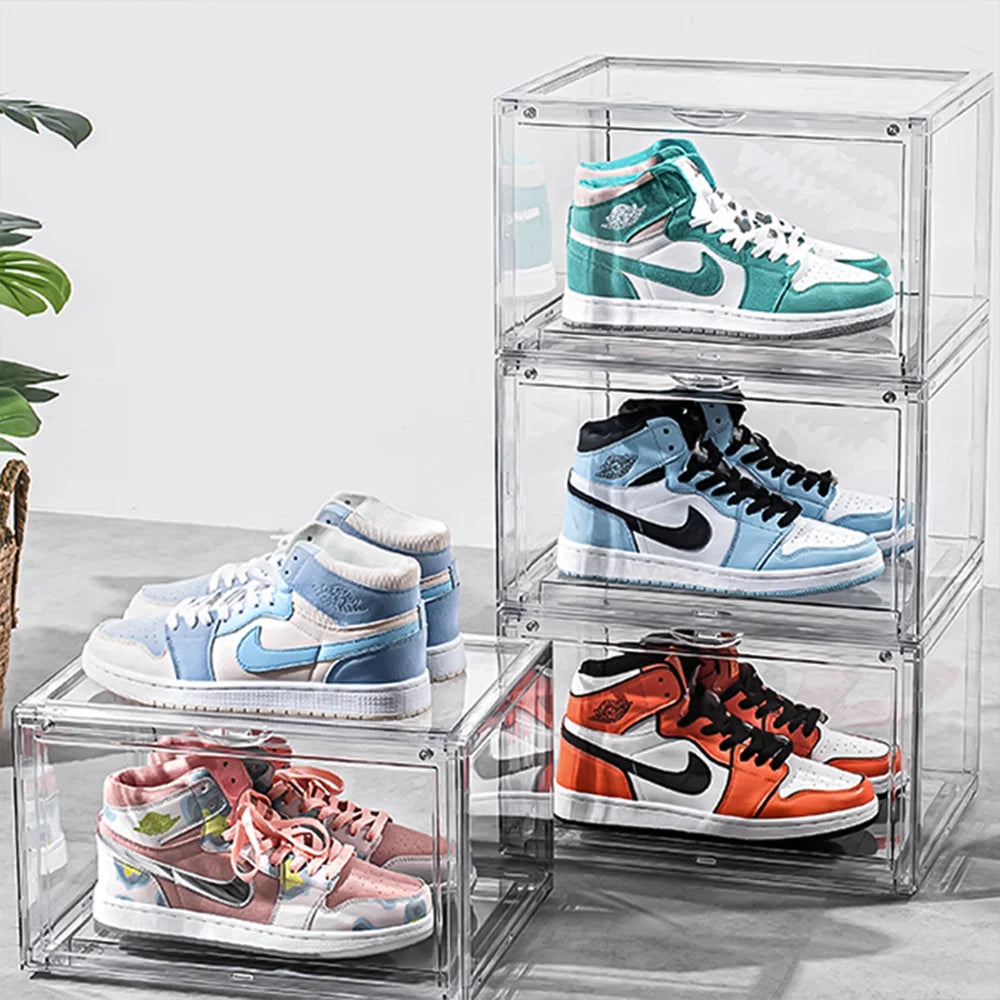 Shoe Storage Box (4Pack) Shoes Organizer Auto-Opening White Shoe-Shelf Home Furniture Cabinets for Living Room Shoerack Cabinet