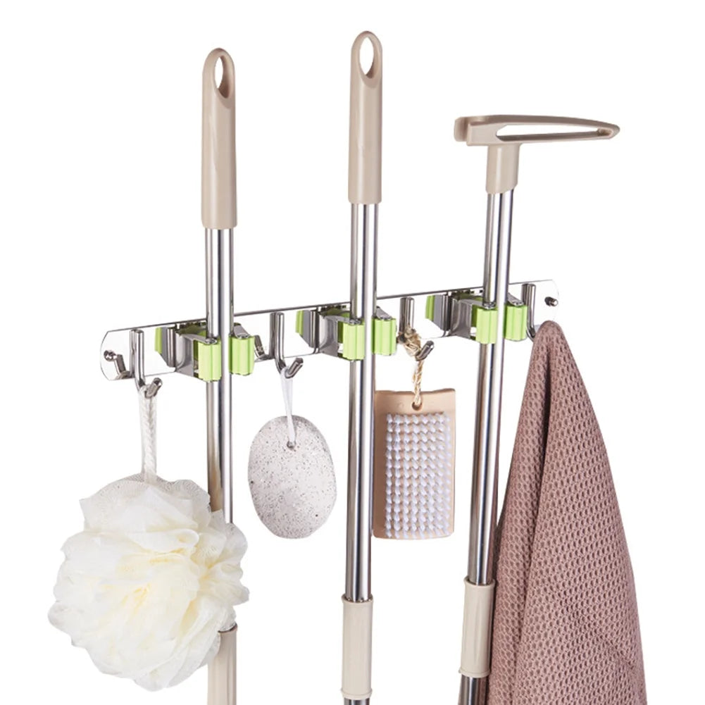 Ludlz 1/2/3/4/5 Hook Broom Holder Wall Mounted - Mop and Broom Hanger Holder - Garage Storage Rack & Garden Tool Organizer for Home, Kitchen, Garden, Tools, Garage Organizing