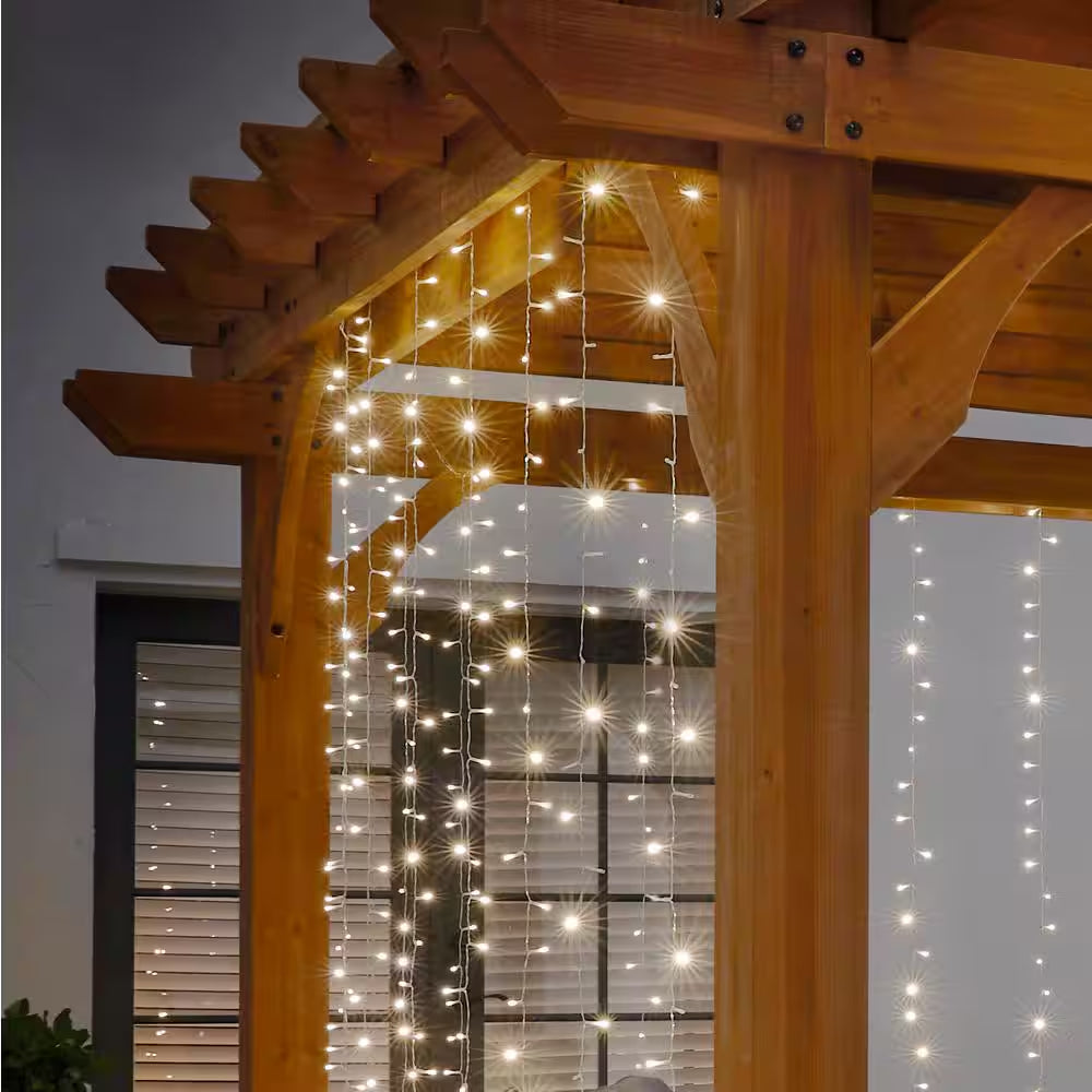 300-Light 10 Ft. Indoor/Outdoor Plug-In Integrated LED Mini Bulb 10-Strand Willow Curtain String Light Set, 1-Pack