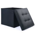 13 in Faux Leather Storage Ottoman Cube,Square Foot Stool Ottoman with Storage,Black
