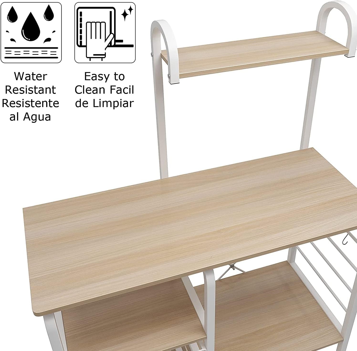 4-Tier Kitchen Baker's Rack and Microwave Oven Stand, White Oak Finish, Model 172-MO-SH
