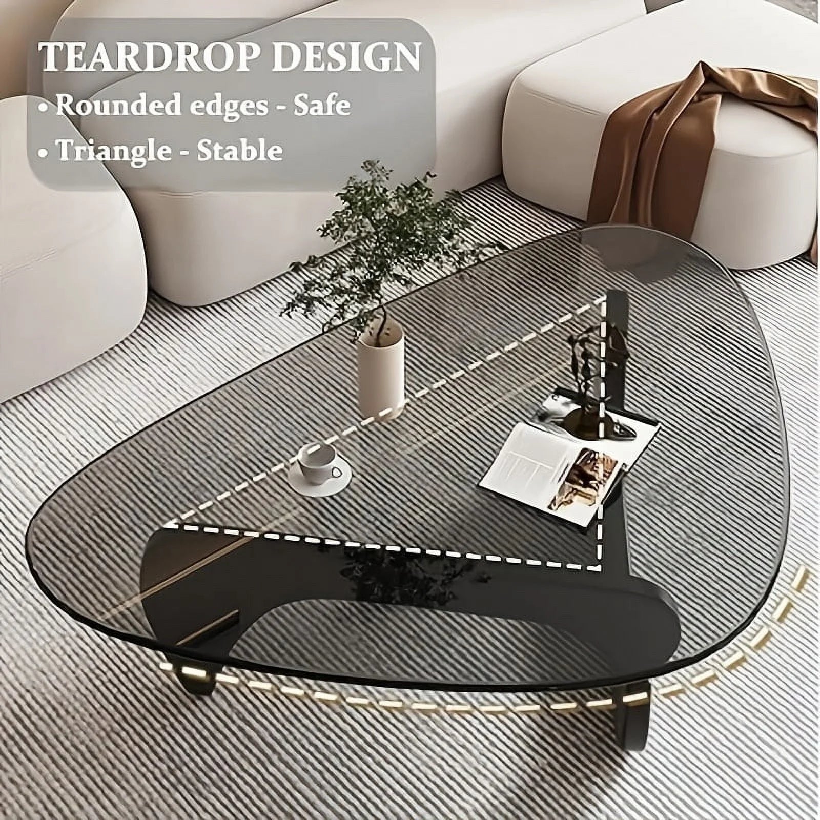 Coffee Tables for Living Room - Triangle Glass Coffee Tablewithwoodenbasemid.Century Modern Abstract End Table for Study Roomofficehotebalcony( Medium 32.3*22.4*15.7)