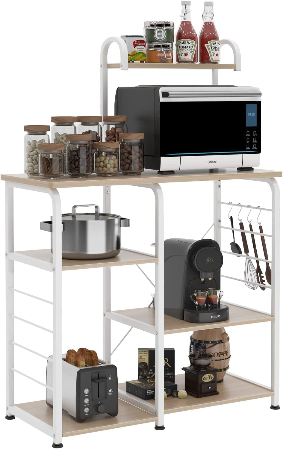 4-Tier Kitchen Baker's Rack and Microwave Oven Stand, White Oak Finish, Model 172-MO-SH