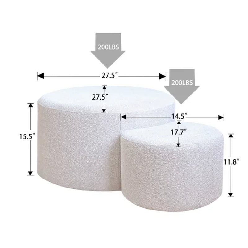 Upholstered Nesting Coffee Tables (Set of 2), Side Table for Living Room, Bedroom, Office, Beige
