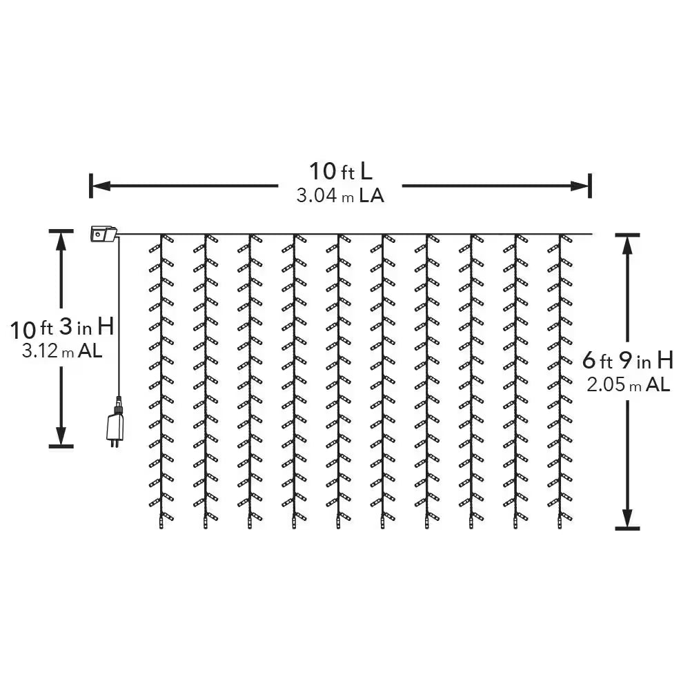 300-Light 10 Ft. Indoor/Outdoor Plug-In Integrated LED Mini Bulb 10-Strand Willow Curtain String Light Set, 1-Pack