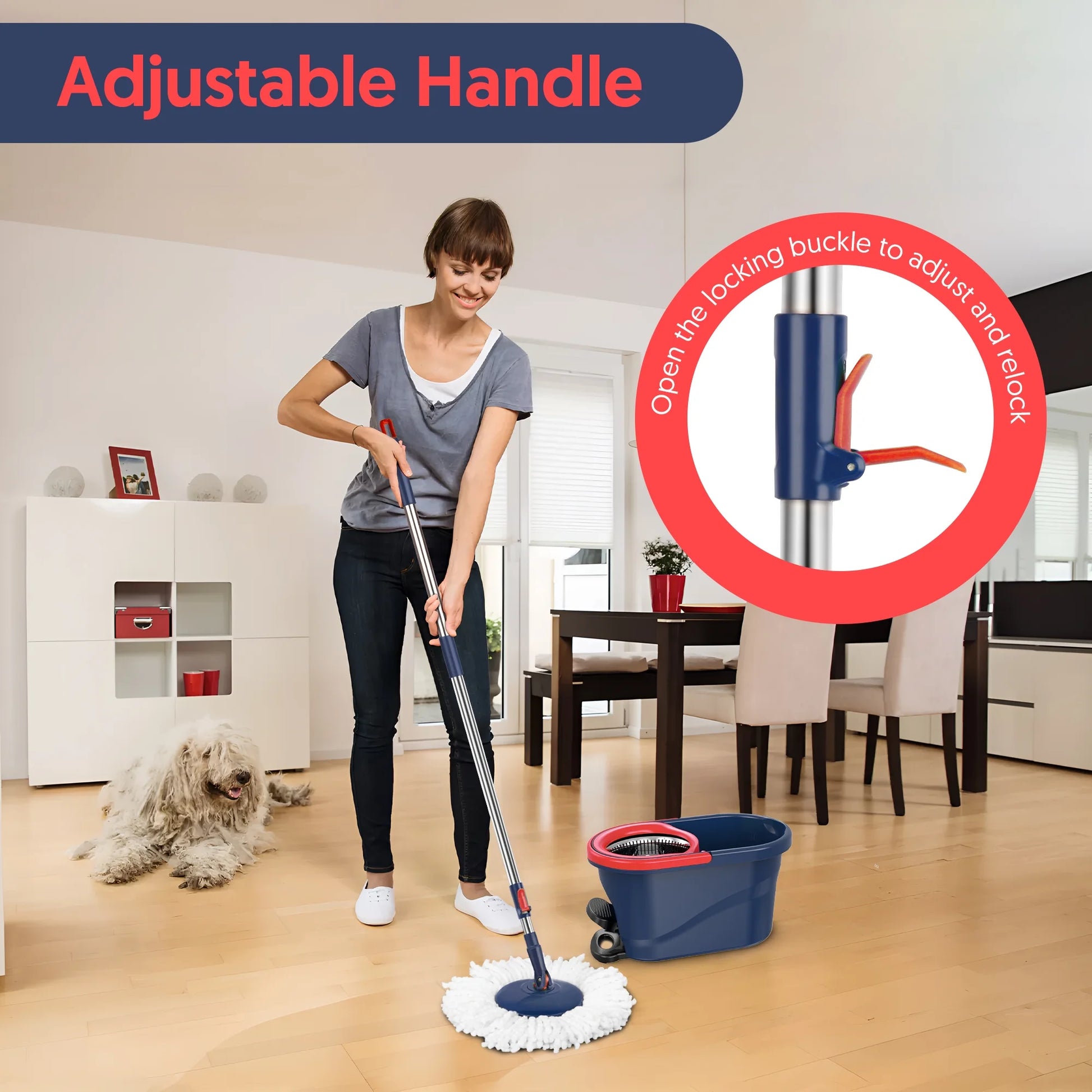 Spin Mop and Bucket System with Wringer Set for Floors Cleaning, Red